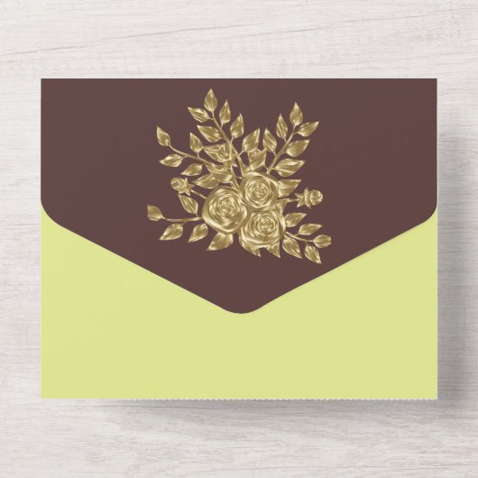 Prachtige gouden Roos bruiloft All In One Uitnodiging (Achterkant)