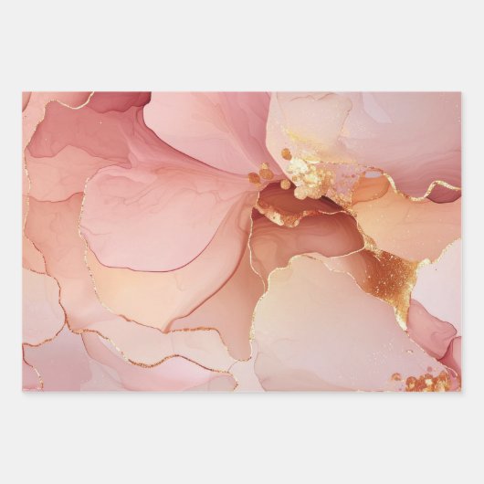 Prachtige gouden roze bloemige bruids douche inpakpapier vel (Voorkant)