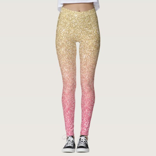 Prachtige gouden roze glitter ombre leggings (Voorkant)