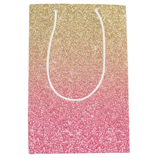 Prachtige gouden roze glitter ombre medium cadeauzakje (Voorkant)