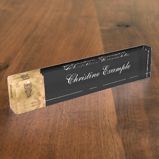 Prachtige gouden uil naambordje (Zijkant)