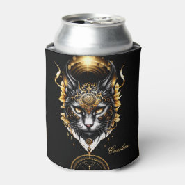 Prachtige gouden zwarte kat. blikjeskoeler