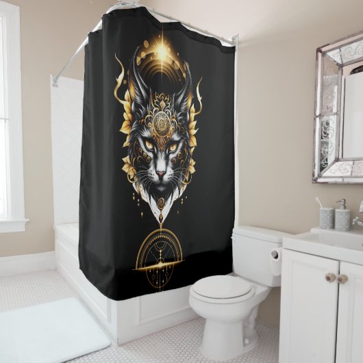 Prachtige gouden zwarte kat. douchegordijn (In situ)