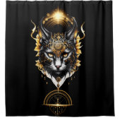 Prachtige gouden zwarte kat. douchegordijn (Voorkant)