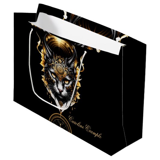 Prachtige gouden zwarte kat. groot cadeauzakje (Voorkant Gekanteld)