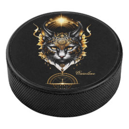 Prachtige gouden zwarte kat. hockey puck