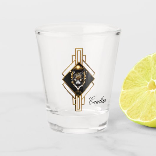 Prachtige gouden zwarte kat. shot glas (Voorkant)