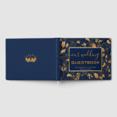 Prachtige goudfloral marinevlek Blue Wedding Guest Gastenboek (Volledig)