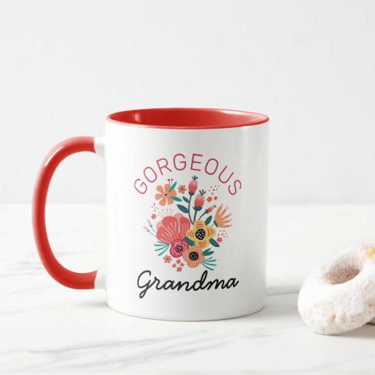 Prachtige Grandma Retro Floral Flower personaliser Mok (Met donut)