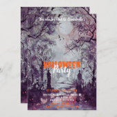 Prachtige Graveyard Trees Halloween Party Kaart (Voorkant / Achterkant)