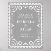 Prachtige Gray Papel Picado Weddenschap Welkomstbo Poster (Voorkant)