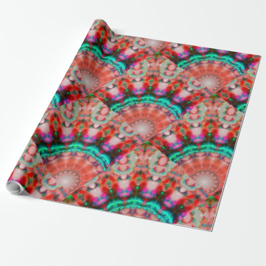 Prachtige GREEN RED MANDALA Wrapping Paper Cadeaupapier (Uitgerold)