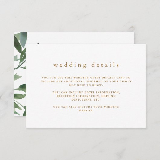 Prachtige Greenery Wedding Guest Details Informatiekaartje (Voorkant / Achterkant)