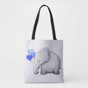 Prachtige grijze Baby olifant met blauwe ballonnen Tote Bag