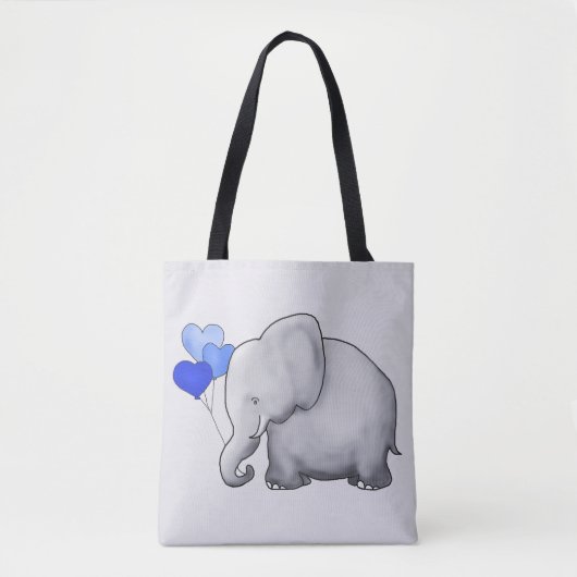Prachtige grijze Baby olifant met blauwe ballonnen Tote Bag (Voorkant)