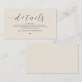 Prachtige grijze crème, details van de bruiloft we informatiekaartje (Voorkant / Achterkant)