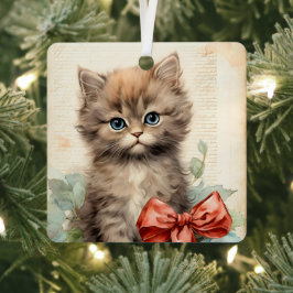 Prachtige grijze kattenkerst metalen ornament
