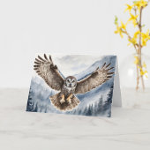 Prachtige Grijze Uil Komt in voor een Landing Blan Kaart (Gele Bloem)