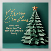 Prachtige Groen Goud Vrolijke Kerstmis Partij Boom Poster (Voorkant)