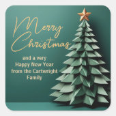 Prachtige Groen Goud Vrolijke Kerstmis Partij Boom Vierkante Sticker (Voorkant)