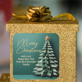 Prachtige Groen Goud Vrolijke Kerstmis Partij Boom Vierkante Sticker