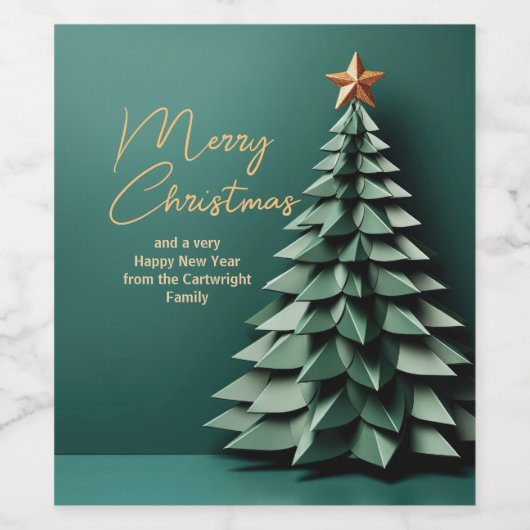 Prachtige Groen Goud Vrolijke Kerstmis Partij Boom Wijn Etiket (Enkel label)
