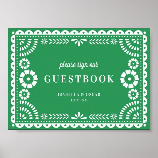 Prachtige Groen Papel Picado Wedding Guestbook Poster (Voorkant)