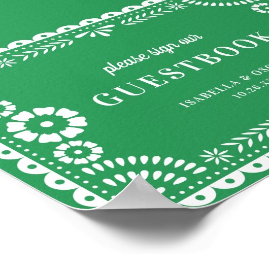 Prachtige Groen Papel Picado Wedding Guestbook Poster (Hoek)