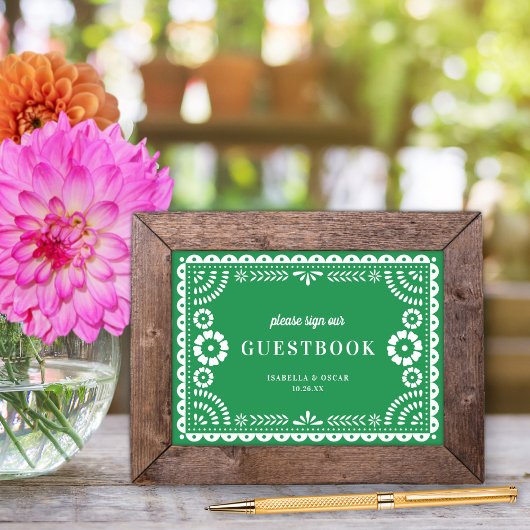 Prachtige Groen Papel Picado Wedding Guestbook Poster