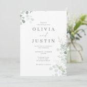 Prachtige groene blad moderne bruiloft kaart (Staand voorkant)