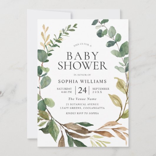 Prachtige Groene Blaves Wreated Baby shower Kaart (Voorkant)