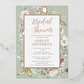 Prachtige groene Botanische Vrijgezellenfeest Roos Folie Uitnodiging (Voorkant)