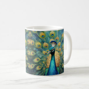 Prachtige groene en blauwe pauw koffiemok