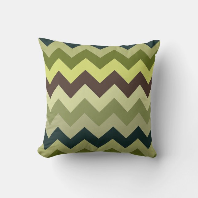 Prachtige groene en bruine Chevron Pattern Kussen (Voorkant)