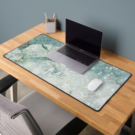 Prachtige Groene Marmer en Glitter Monogrammed Bureaumat (Kantoor 2)