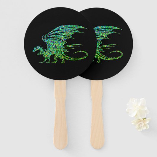Prachtige Groene Mozaïek Draak Handwaaier (Voorkant en achterkant)
