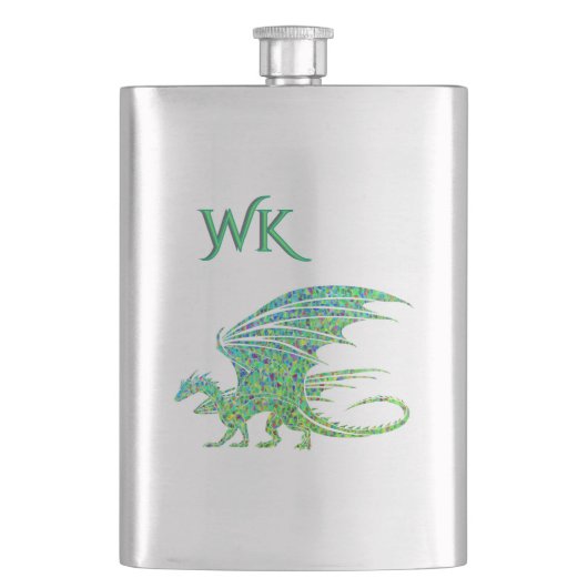 Prachtige Groene Mozaïek Draak Monogram Flacon (Voorkant)