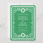 Prachtige groene papel Picado geïnspireerde wedden Kaart (Voorkant)