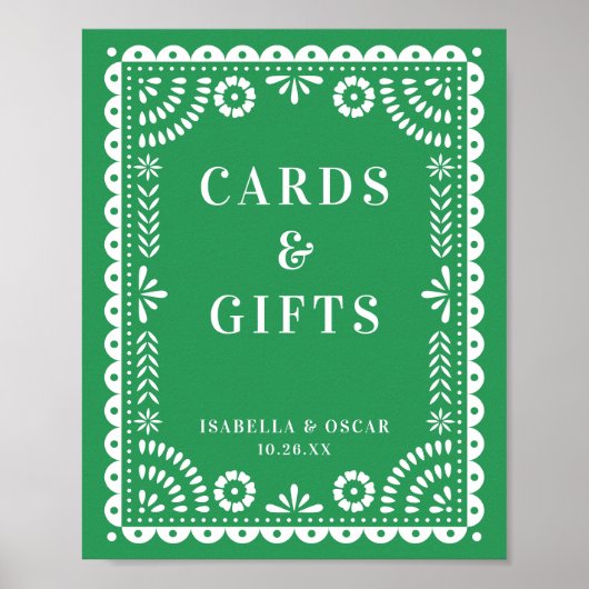 Prachtige Groene Papel Picado Weddenschap Poster (Voorkant)