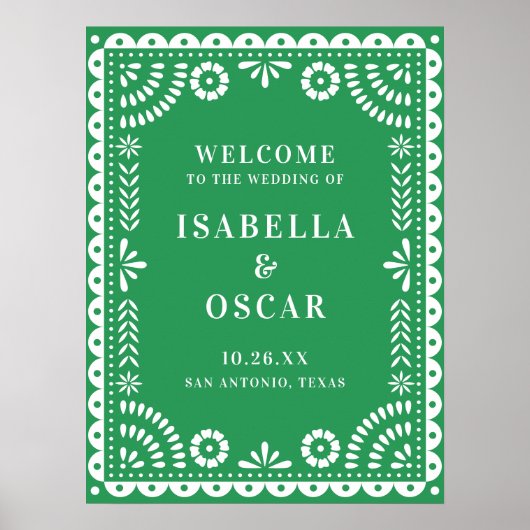 Prachtige groene papel Picado Weddenschap Welkom Poster (Voorkant)