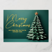Prachtige groene vrolijke kerstboom goud folie feestdagenkaart (Voorkant)