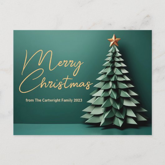 Prachtige groene vrolijke kerstboom op maat feestdagenkaart (Voorkant)