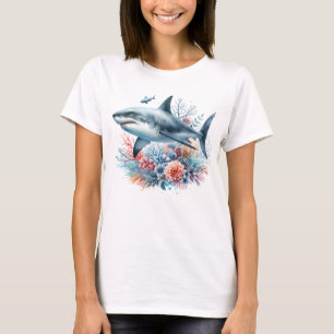 PRACHTIGE HAAI IN DE OCEAAN MET VIS EN KORAAL T-SHIRT