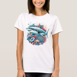 PRACHTIGE HAAI IN DE OCEAAN MET VIS EN KORAAL T-SHIRT