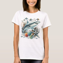 PRACHTIGE HAAI IN DE OCEAAN MET VIS EN KORAAL T-SHIRT