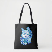 Prachtige hand Drawn 10 Blue Shades Cat Canvas tas (Voorkant)