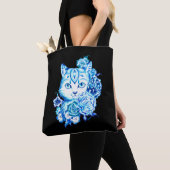 Prachtige hand Drawn 10 Blue Shades Cat Canvas tas (Dichtbij)