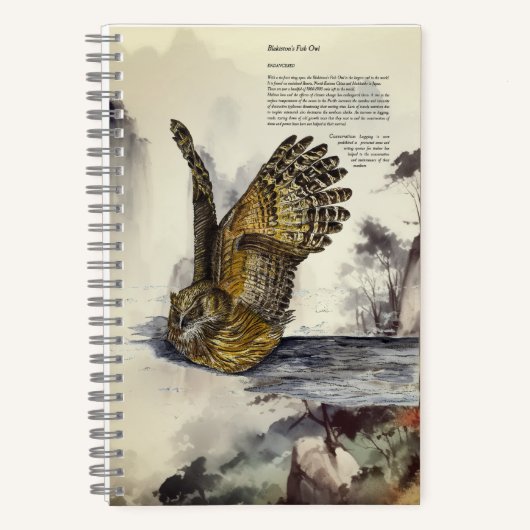 Prachtige handgeschilderde Blakiston's Fish Owl Notitieboek (Voorkant)