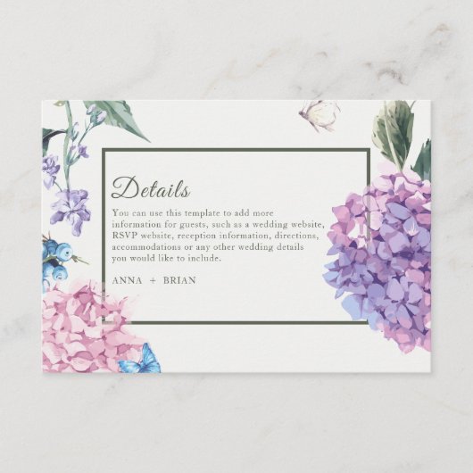 Prachtige Handgeschilderde Hydrangea Bloemenbruilo Informatiekaartje (Voorkant)