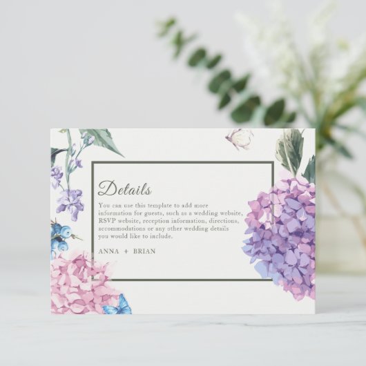 Prachtige Handgeschilderde Hydrangea Bloemenbruilo Informatiekaartje (Staand voorkant)